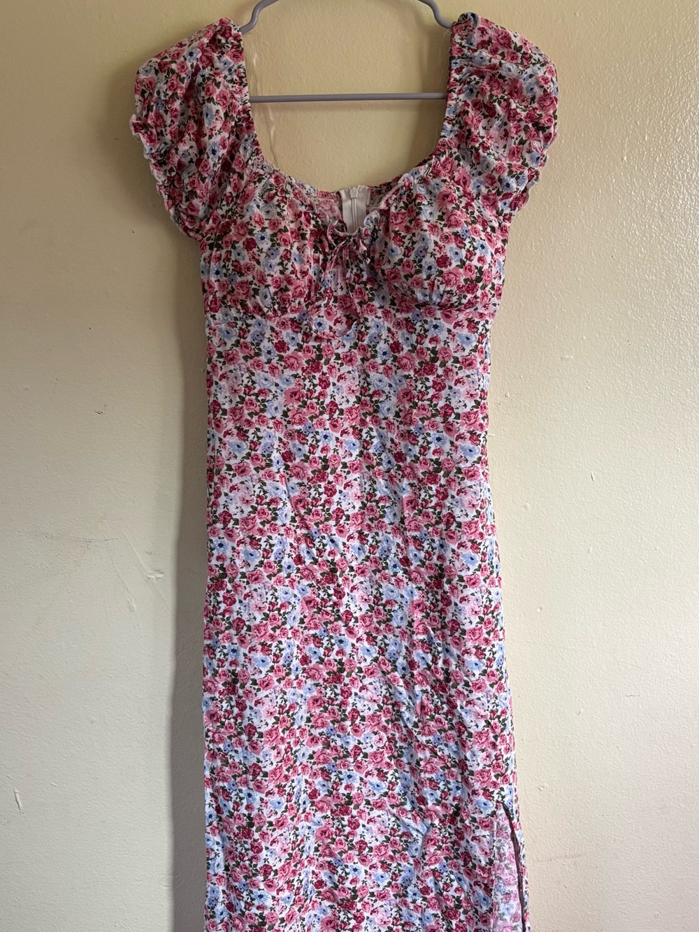Floral Puff-Sleeve Midi Dress - Pink Floral